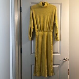 Saturday Sunday by Anthropologie gold mustard ribbed midi dress w side slits, XS
